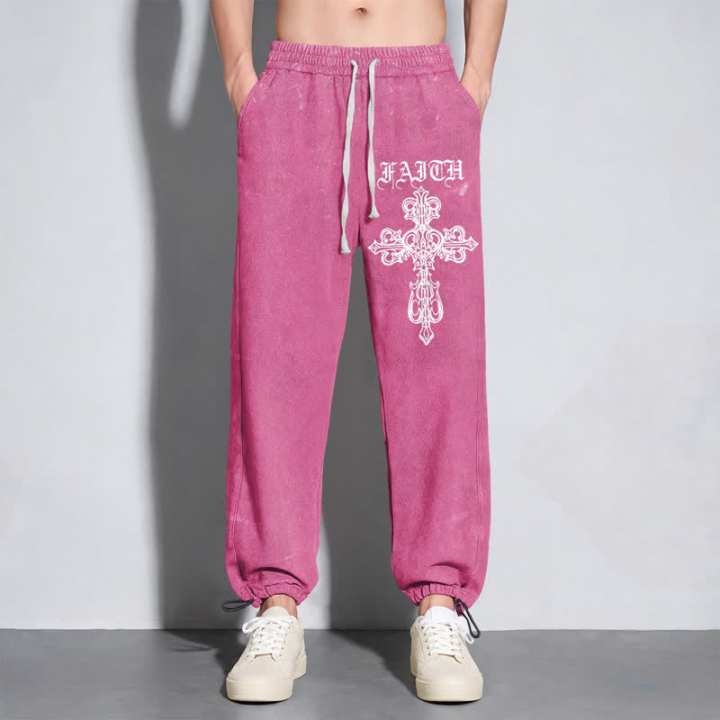 Christianartworkshop Walk By Faith Gothic Cross Black Washed Sweatpants - image 48