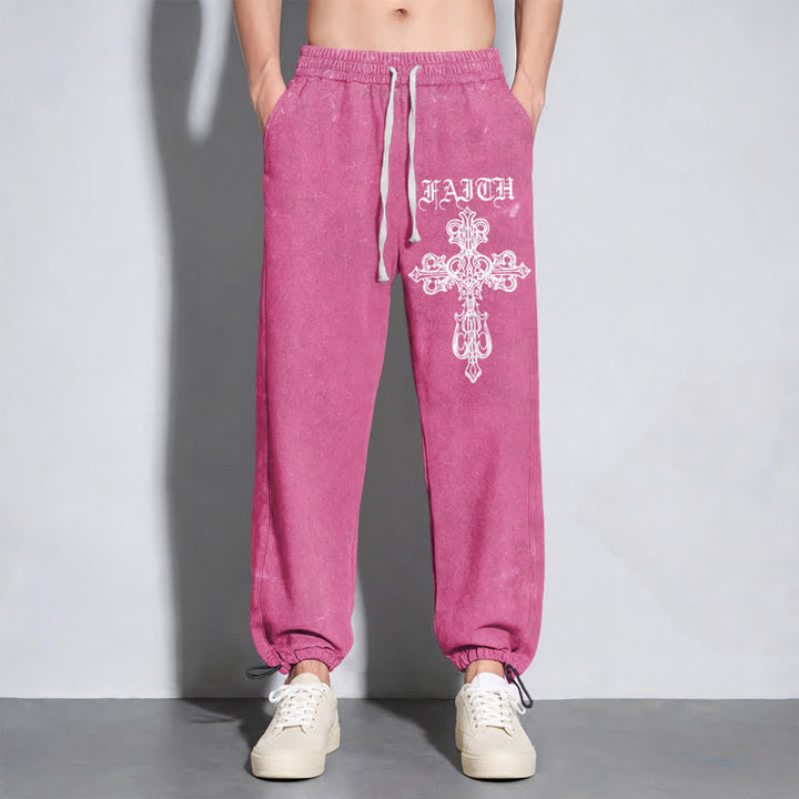 Christianartworkshop Walk By Faith Gothic Cross Black Washed Sweatpants - image 48
