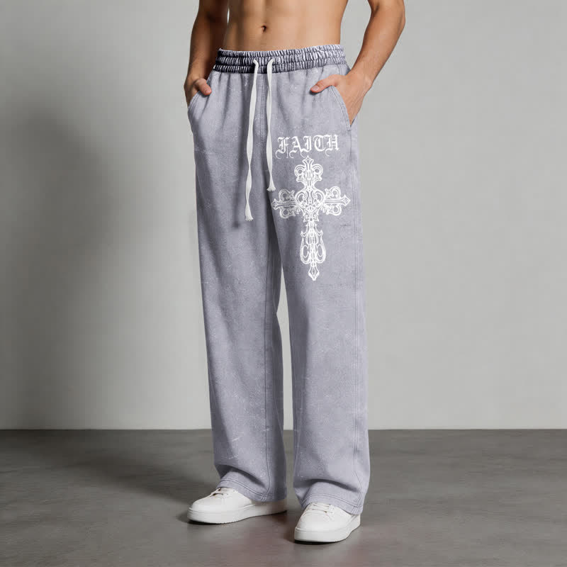 Christianartworkshop Walk By Faith Gothic Cross Black Washed Sweatpants - image 14