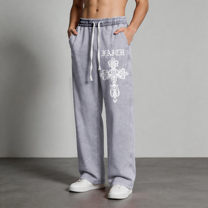 Christianartworkshop Walk By Faith Gothic Cross Black Washed Sweatpants - image 14