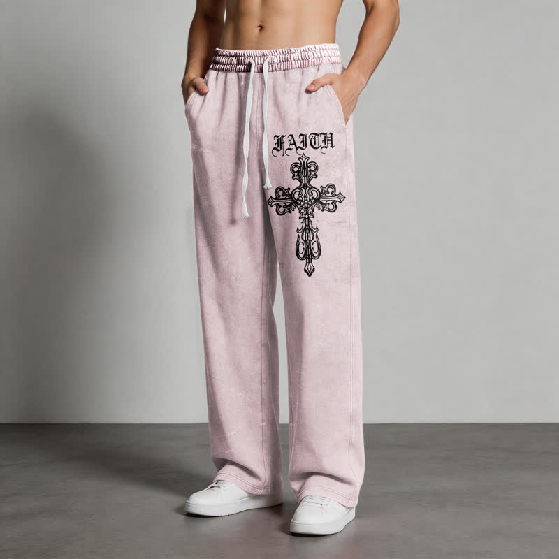 Christianartworkshop Walk By Faith Gothic Cross Black Washed Sweatpants - image 22