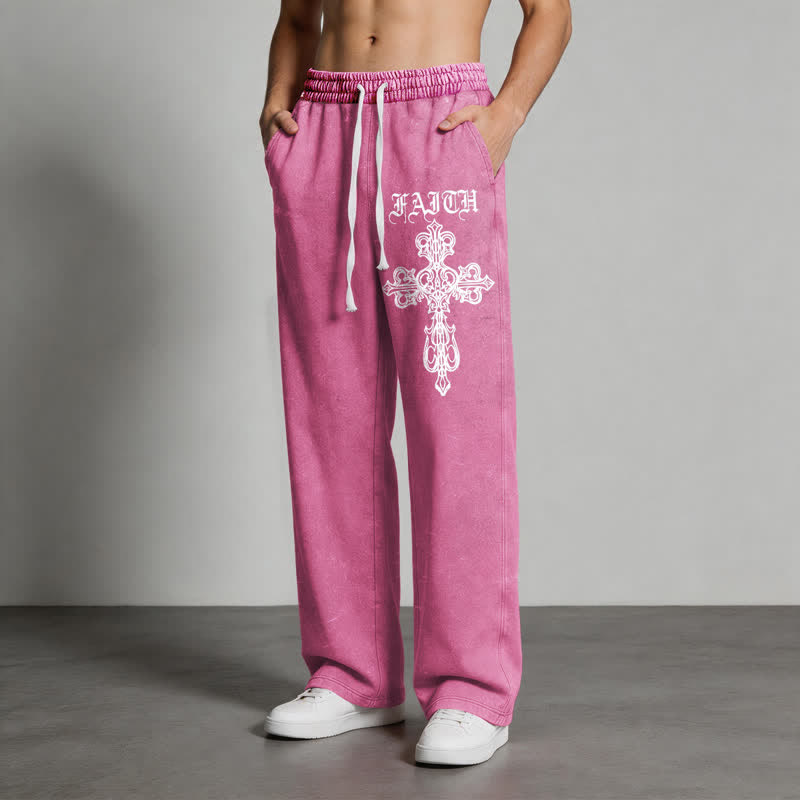 Christianartworkshop Walk By Faith Gothic Cross Black Washed Sweatpants - image 46