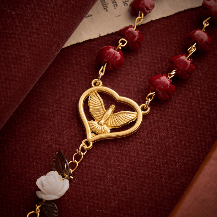 Christianartworkshop Crimson Rose Prayer Rosary With Holy Spirit Heart Medal & Rose Cross - image 7