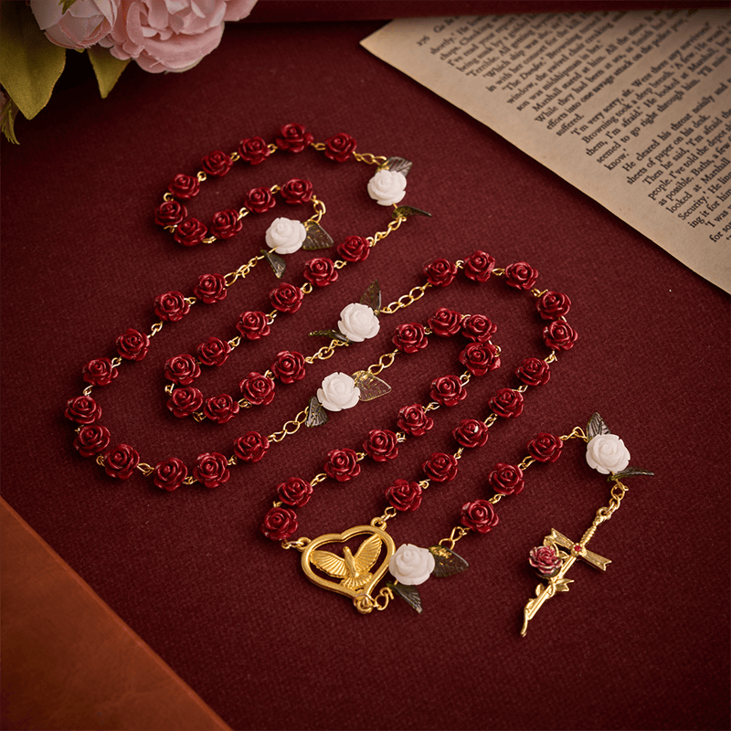 Christianartworkshop Crimson Rose Prayer Rosary With Holy Spirit Heart Medal & Rose Cross - Crimson Rose Prayer Rosary - image 0