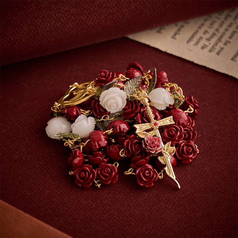 Christianartworkshop Crimson Rose Prayer Rosary With Holy Spirit Heart Medal & Rose Cross - image 5