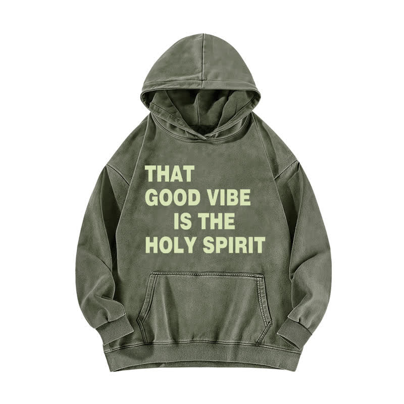 Christianartworkshop Holy Spirit Good Vibe Vintage Washed Fleece Hoodie - Army Green - 5XL - image 1