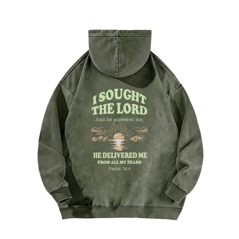 Christianartworkshop I Sought The Lord Vintage Olive Washed Hoodie - image 1