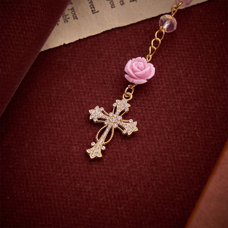 Christianartworkshop Translucent Blush Faceted Rose Rosary With Our Lady of Guadalupe Medal & Jeweled Cross - image 8