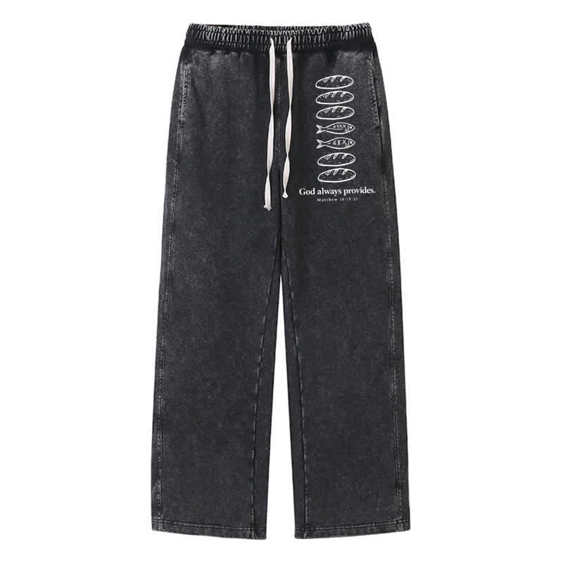 Christianartworkshop God Always Provides Fish Graphic Washed Sweatpants - Black - 2XL - image 0