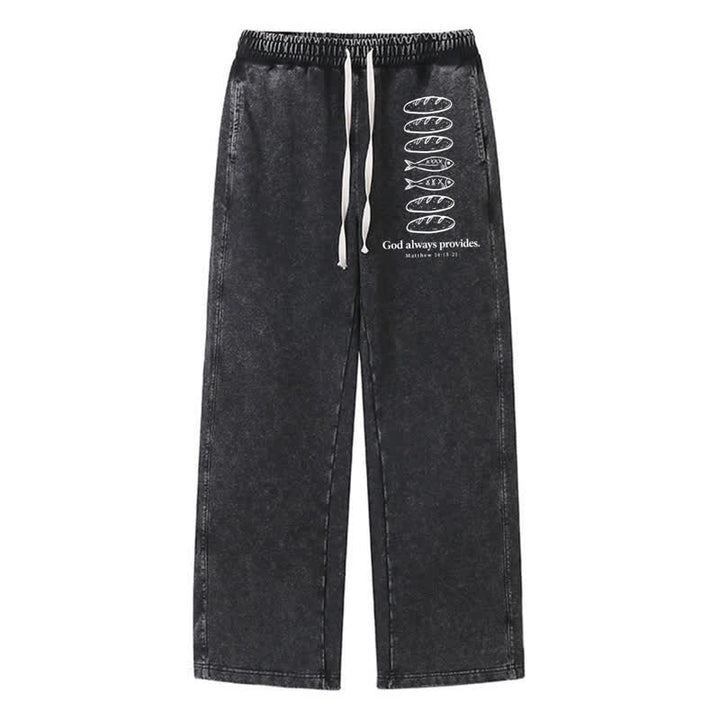 Christianartworkshop God Always Provides Fish Graphic Washed Sweatpants - Black - 2XL - image 0
