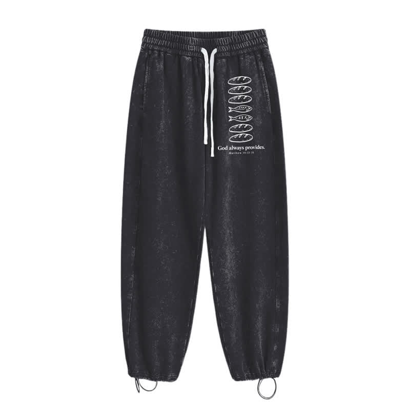 Christianartworkshop God Always Provides Fish Graphic Washed Sweatpants - image 2