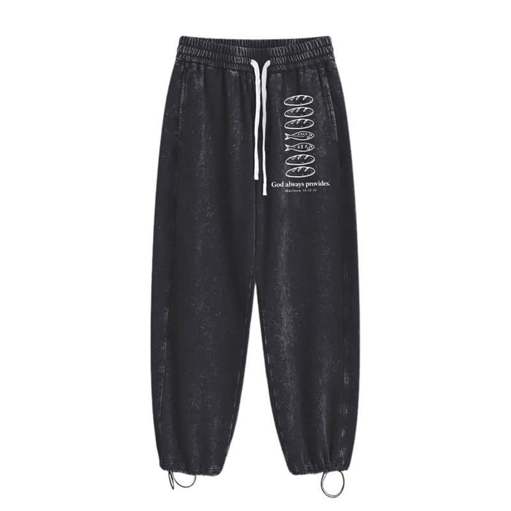 Christianartworkshop God Always Provides Fish Graphic Washed Sweatpants - image 2