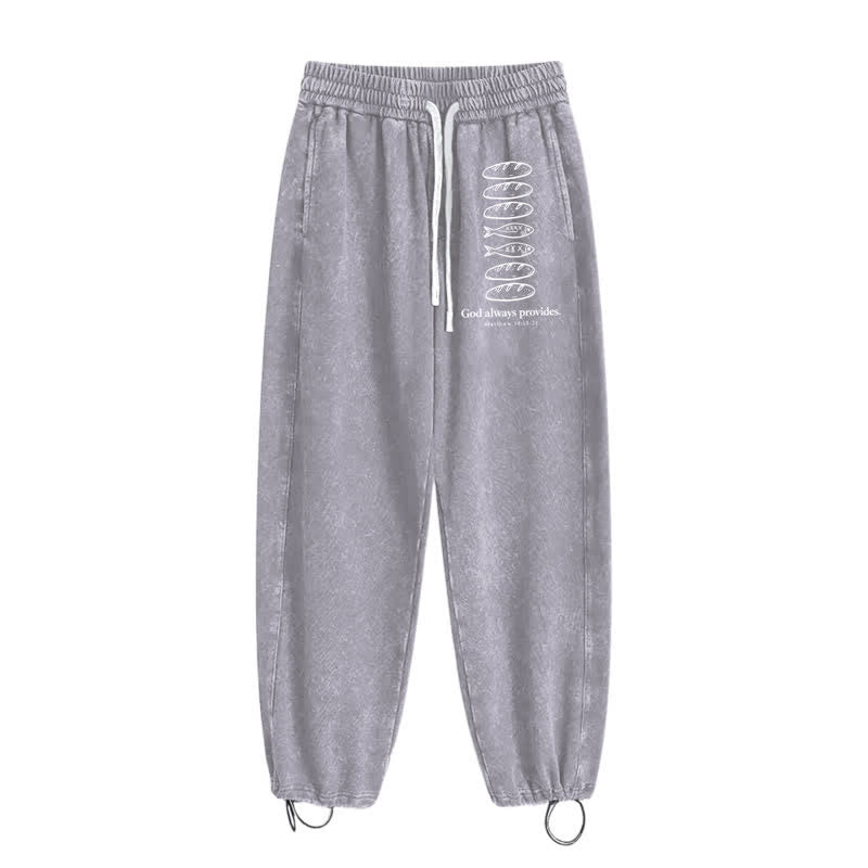 Christianartworkshop God Always Provides Fish Graphic Washed Sweatpants - image 26