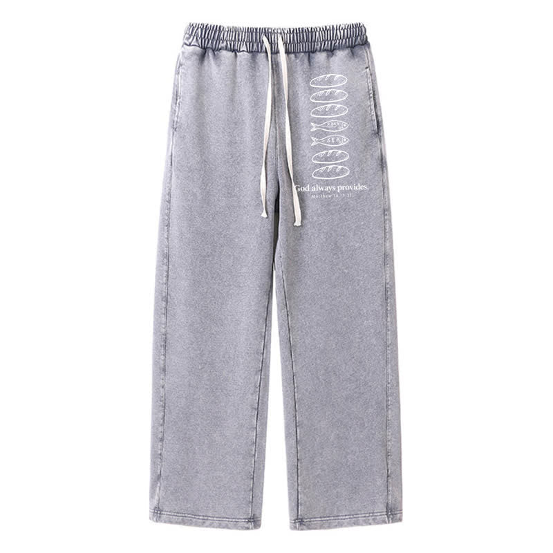 Christianartworkshop God Always Provides Fish Graphic Washed Sweatpants - Grey - 2XL - image 24