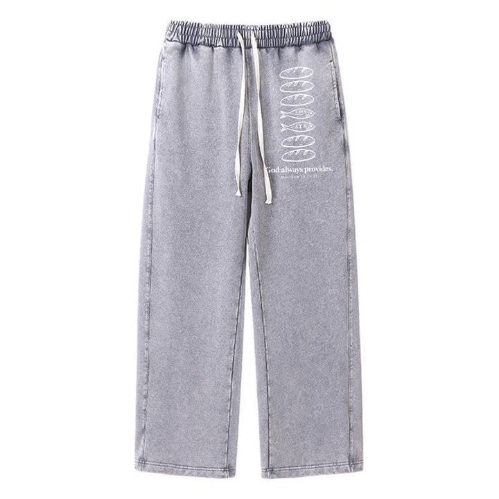 Christianartworkshop God Always Provides Fish Graphic Washed Sweatpants - Grey - 2XL - image 24