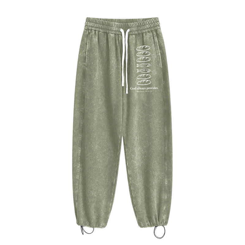 Christianartworkshop God Always Provides Fish Graphic Washed Sweatpants - image 18