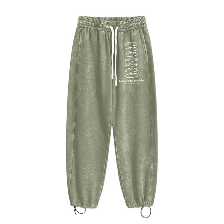 Christianartworkshop God Always Provides Fish Graphic Washed Sweatpants - image 18