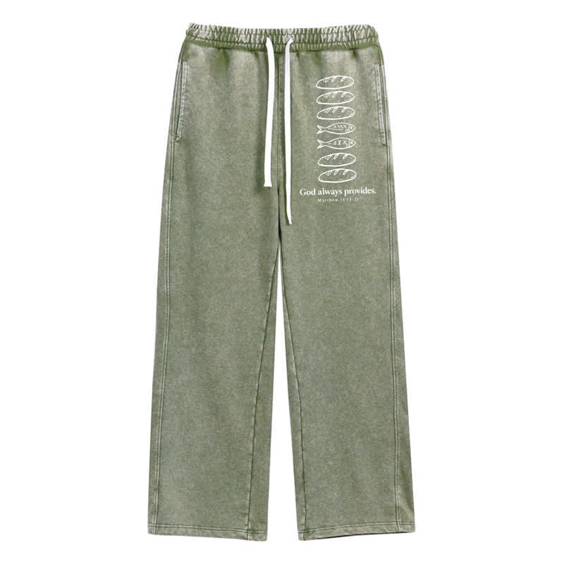 Christianartworkshop God Always Provides Fish Graphic Washed Sweatpants - Green - 2XL - image 16