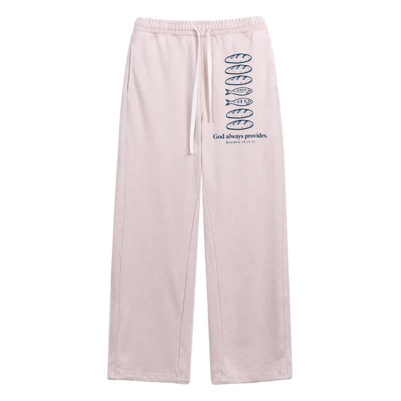 Christianartworkshop God Always Provides Fish Graphic Washed Sweatpants - Beige - 2XL - image 32