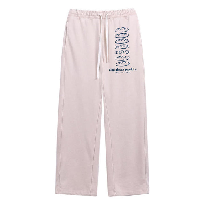 Christianartworkshop God Always Provides Fish Graphic Washed Sweatpants - Beige - 2XL - image 32