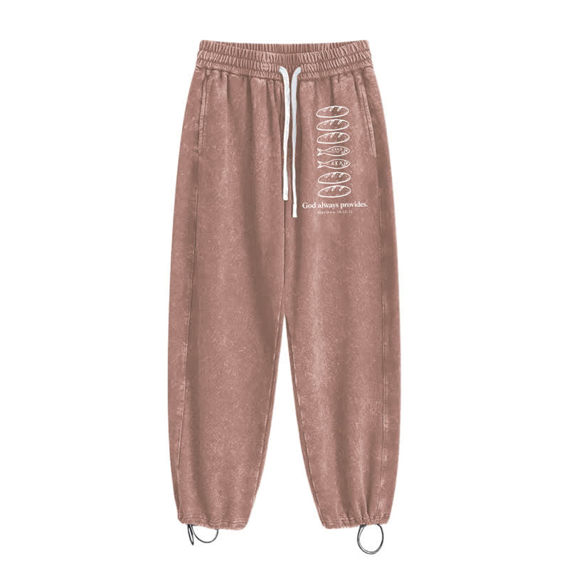 Christianartworkshop God Always Provides Fish Graphic Washed Sweatpants - image 42