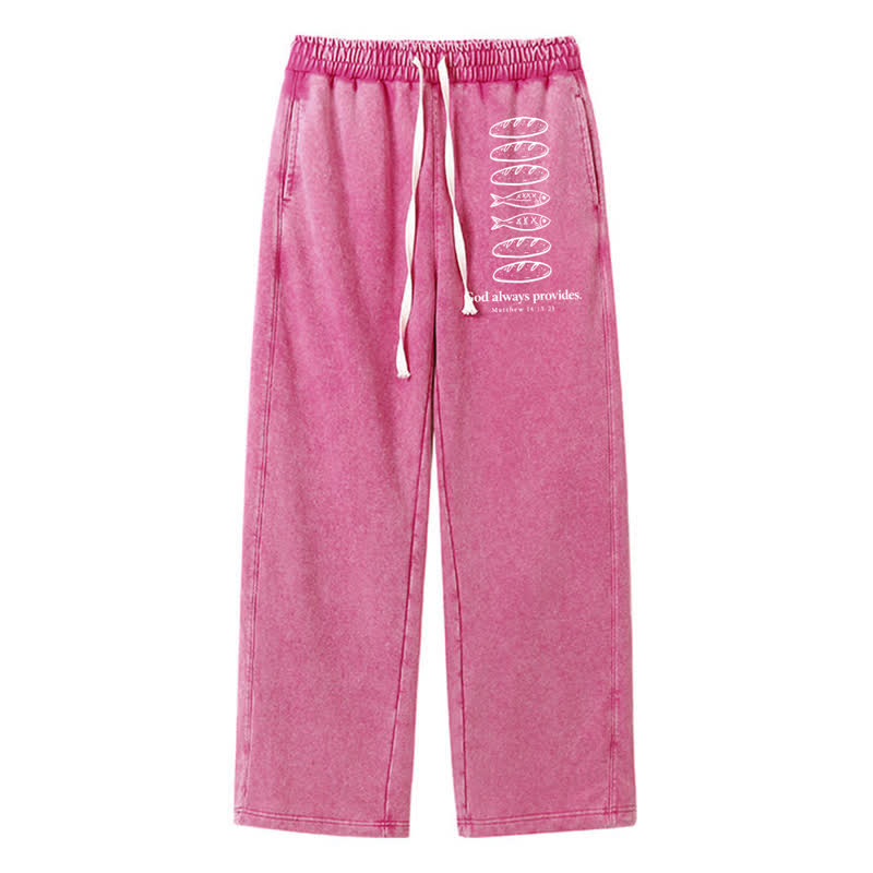 Christianartworkshop God Always Provides Fish Graphic Washed Sweatpants - Pink - 2XL - image 8