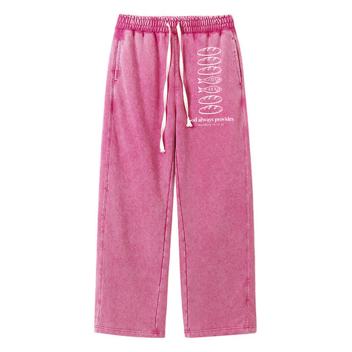 Christianartworkshop God Always Provides Fish Graphic Washed Sweatpants - Pink - 2XL - image 8