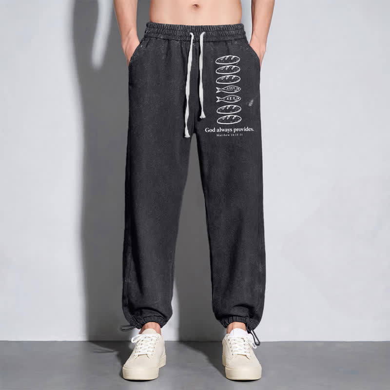 Christianartworkshop God Always Provides Fish Graphic Washed Sweatpants - image 6