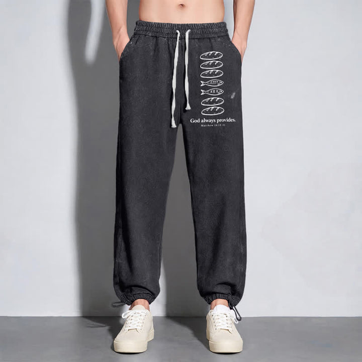Christianartworkshop God Always Provides Fish Graphic Washed Sweatpants - image 6