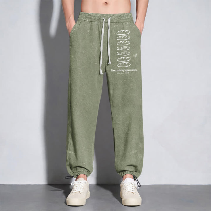 Christianartworkshop God Always Provides Fish Graphic Washed Sweatpants - image 22