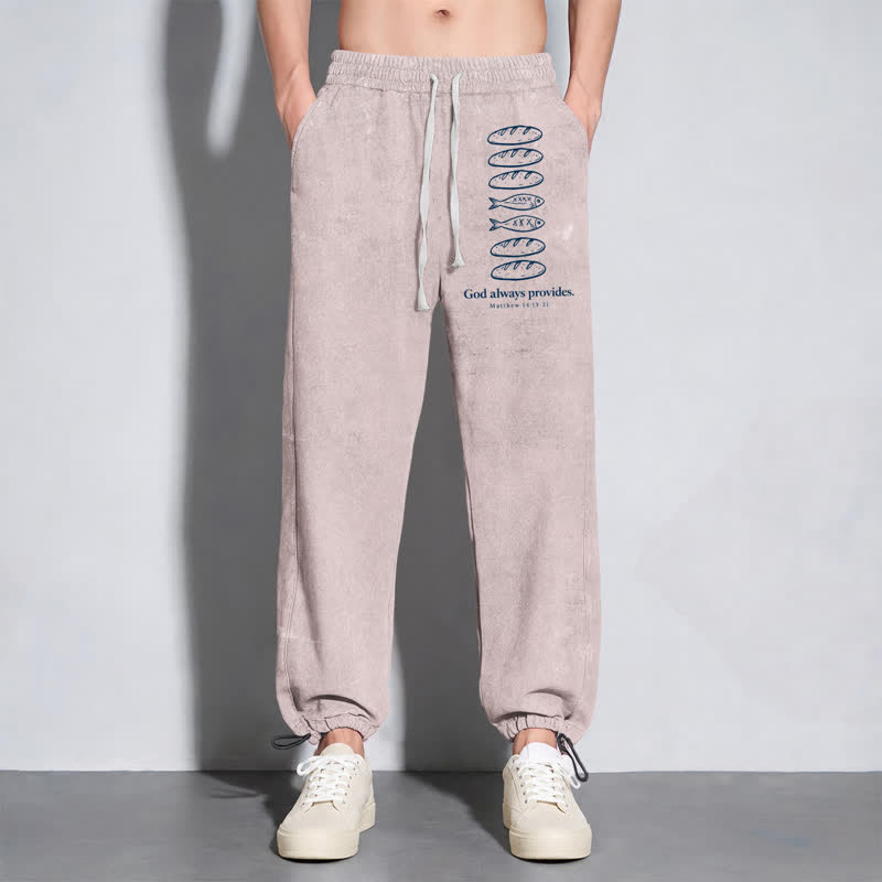 Christianartworkshop God Always Provides Fish Graphic Washed Sweatpants - image 38