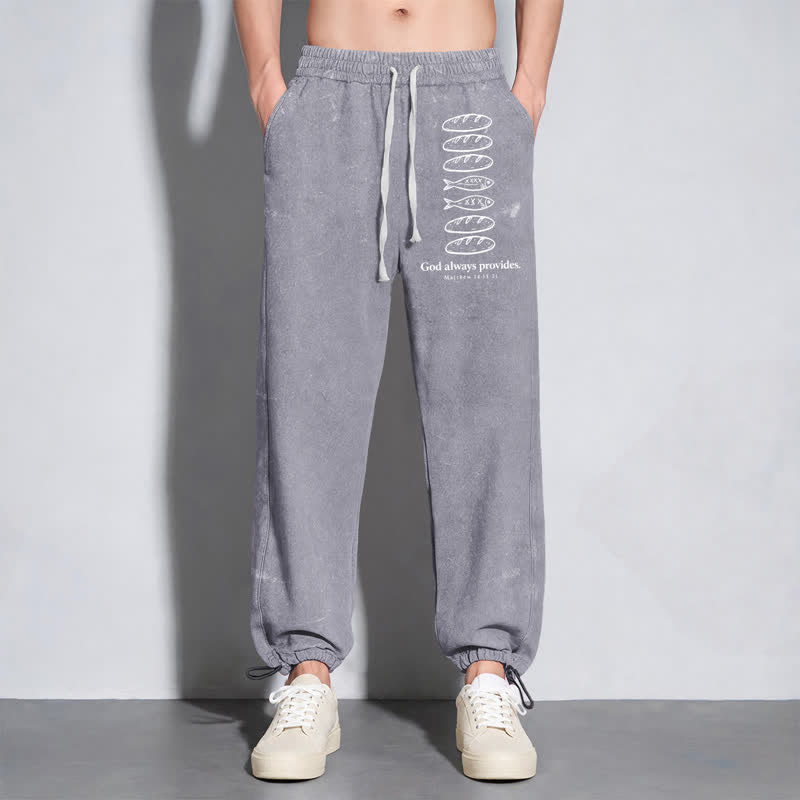 Christianartworkshop God Always Provides Fish Graphic Washed Sweatpants - image 30