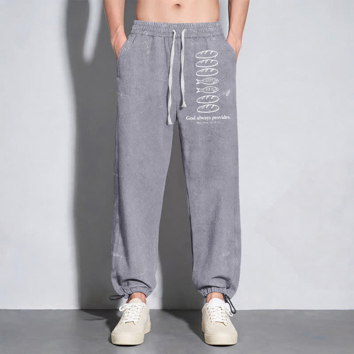 Christianartworkshop God Always Provides Fish Graphic Washed Sweatpants - image 30