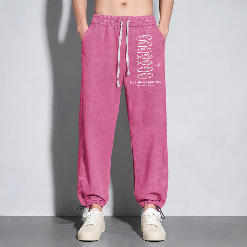 Christianartworkshop God Always Provides Fish Graphic Washed Sweatpants - image 14