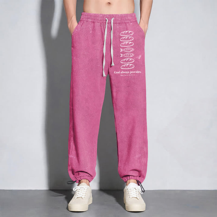 Christianartworkshop God Always Provides Fish Graphic Washed Sweatpants - image 14