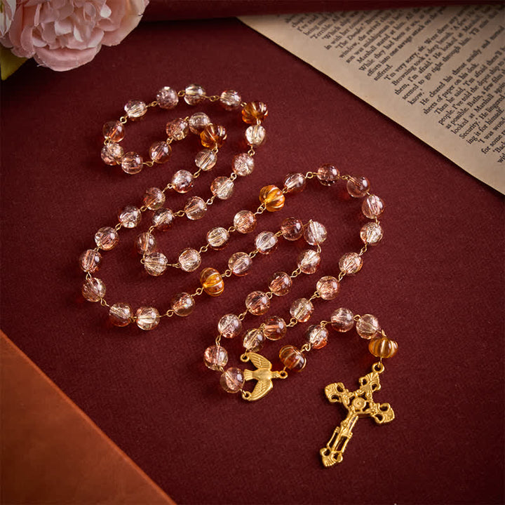 Christianartworkshop Thanksgiving Warm Amber Pumpkin Harvest Rosary With Holy Spirit Medal & Gilded Crucifix - Thanksgiving-Themed Pumpkin Rosary - image 0