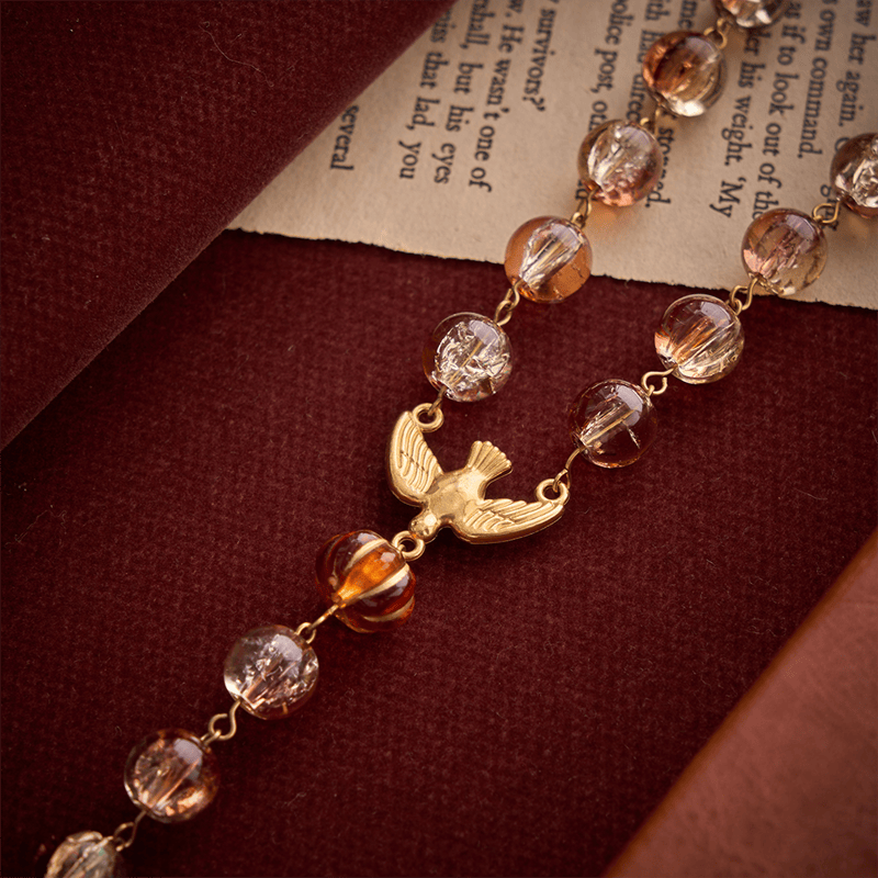 Christianartworkshop Thanksgiving Warm Amber Pumpkin Harvest Rosary With Holy Spirit Medal & Gilded Crucifix - image 5
