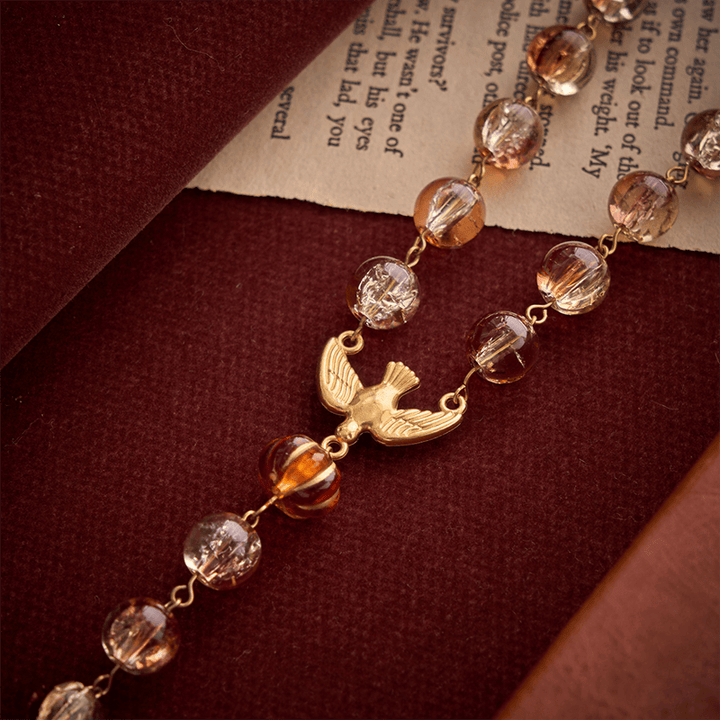 Christianartworkshop Thanksgiving Warm Amber Pumpkin Harvest Rosary With Holy Spirit Medal & Gilded Crucifix - image 5