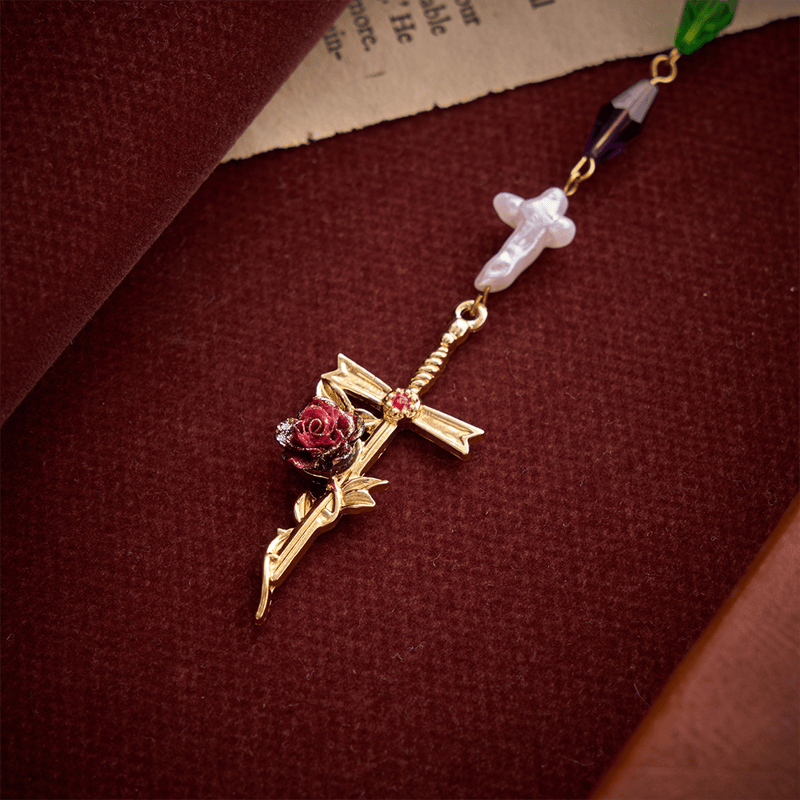 Christianartworkshop Purple Emerald Elongated Diamond-Cut Rosary With Marian Medal & Rose Cross - image 8