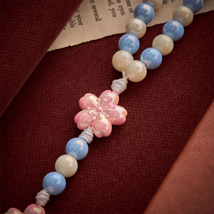 Christianartworkshop Sky Blue Cream Iridescent Floral Children Rosary With Boxwood Crucifix - image 7