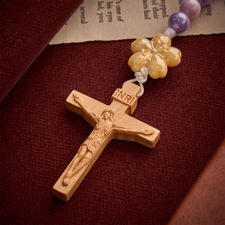 Christianartworkshop Macaron Pink Lavender Floral Children Rosary With Boxwood Crucifix - image 8