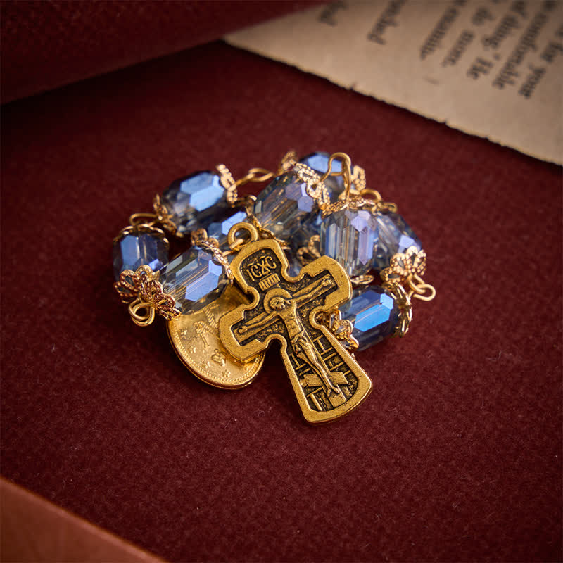 Christianartworkshop Midnight Blue Faceted Cylinder Pocket Rosary With Our Lady Medal & Crucifix - image 5