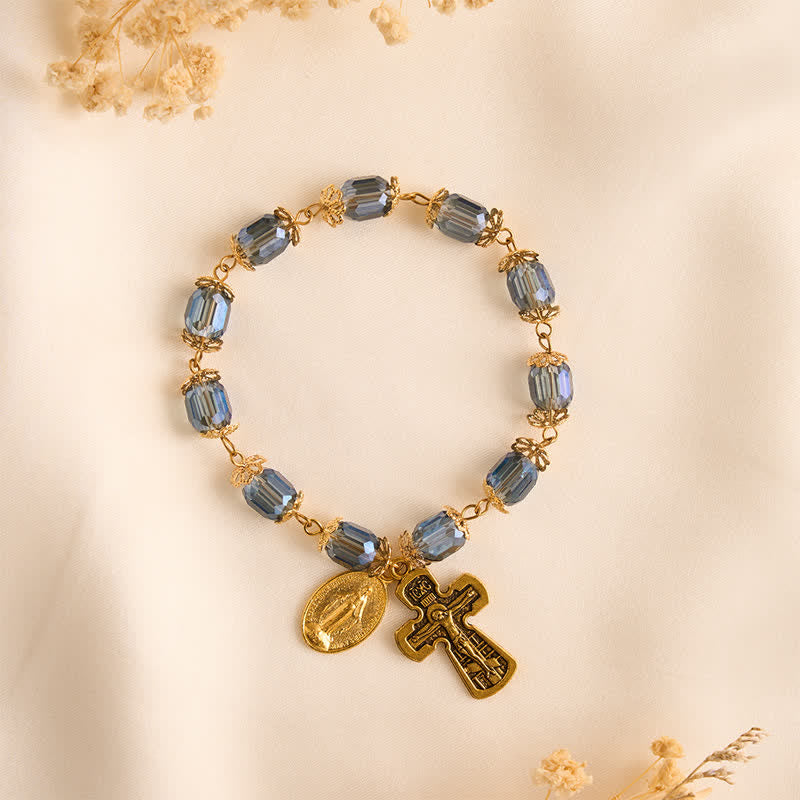 Christianartworkshop Midnight Blue Faceted Cylinder Pocket Rosary With Our Lady Medal & Crucifix - image 3