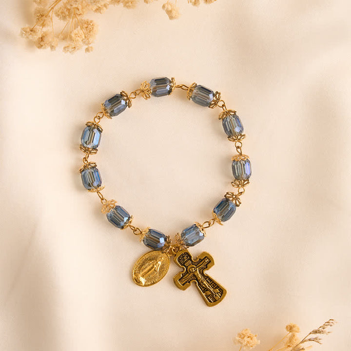 Christianartworkshop Midnight Blue Faceted Cylinder Pocket Rosary With Our Lady Medal & Crucifix - image 3