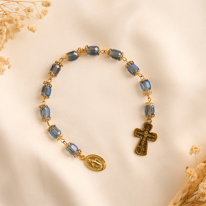 Christianartworkshop Midnight Blue Faceted Cylinder Pocket Rosary With Our Lady Medal & Crucifix - image 2