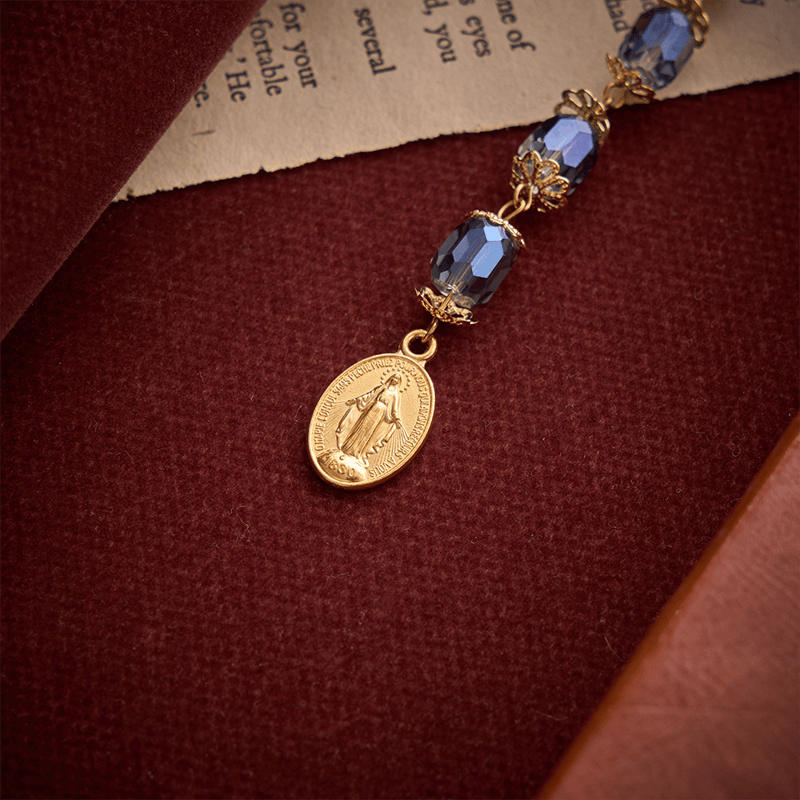 Christianartworkshop Midnight Blue Faceted Cylinder Pocket Rosary With Our Lady Medal & Crucifix - image 7
