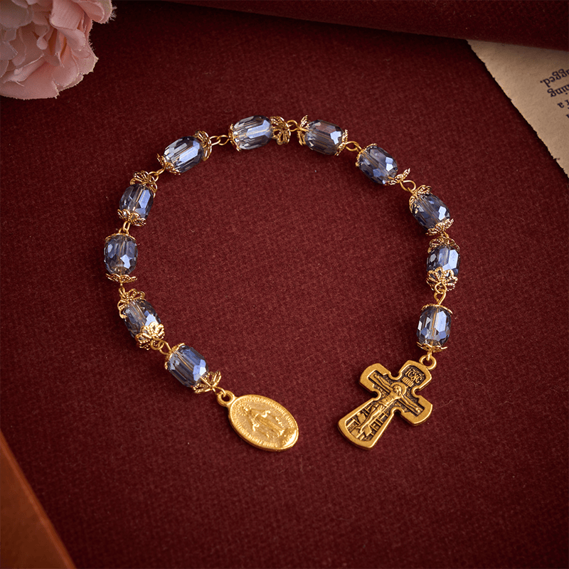 Christianartworkshop Midnight Blue Faceted Cylinder Pocket Rosary With Our Lady Medal & Crucifix - image 4