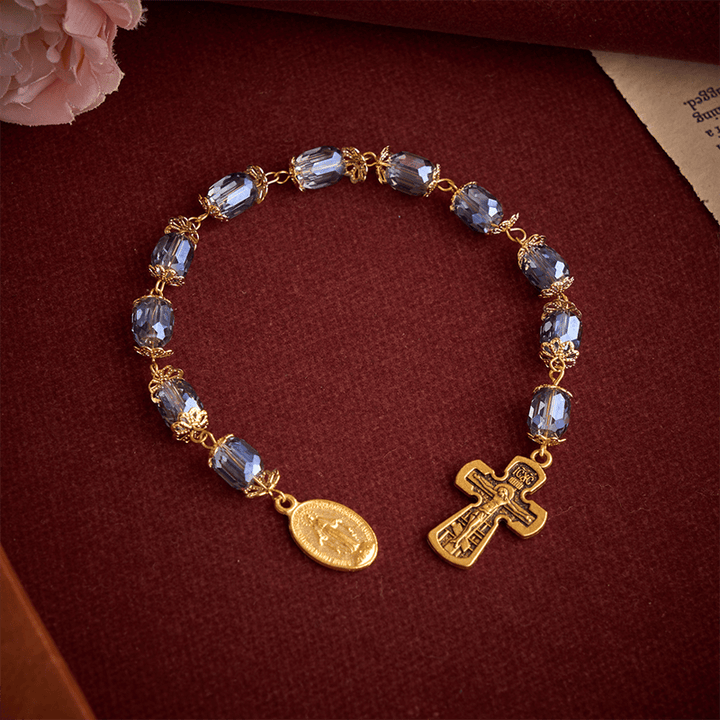 Christianartworkshop Midnight Blue Faceted Cylinder Pocket Rosary With Our Lady Medal & Crucifix - image 4
