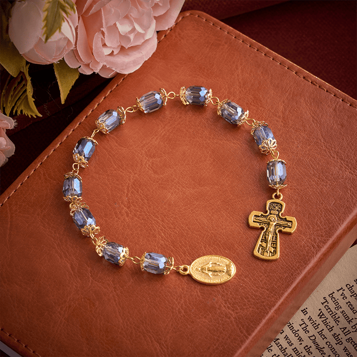 Christianartworkshop Midnight Blue Faceted Cylinder Pocket Rosary With Our Lady Medal & Crucifix - Midnight Blue Pocket Rosary - image 0