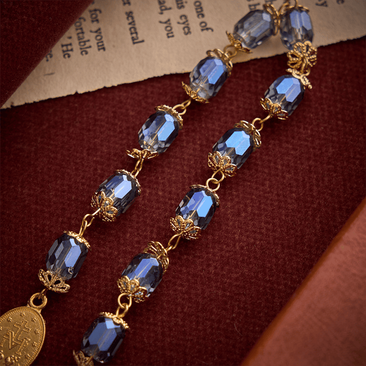 Christianartworkshop Midnight Blue Faceted Cylinder Pocket Rosary With Our Lady Medal & Crucifix - image 6